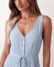 Tiered A-Line Midi Dress Women V-Neck Button-Front Drawstring