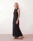 Button Front Maxi Dress Women Summer Sleeveless V-Neck