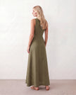 Button Front Maxi Dress Women Summer Sleeveless V-Neck