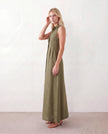 Button Front Maxi Dress Women Summer Sleeveless V-Neck