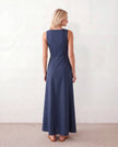 Button Front Maxi Dress Women Summer Sleeveless V-Neck