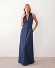 Button Front Maxi Dress Women Summer Sleeveless V-Neck