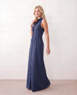 Button Front Maxi Dress Women Summer Sleeveless V-Neck