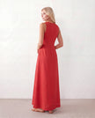Button Front Maxi Dress Women Summer Sleeveless V-Neck