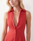 Button Front Maxi Dress Women Summer Sleeveless V-Neck