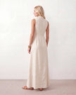Button Front Maxi Dress Women Summer Sleeveless V-Neck