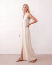 Button Front Maxi Dress Women Summer Sleeveless V-Neck