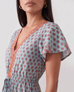 Floral A-Line Midi Dress Women V-Neck Short Sleeve Button-Front