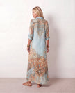 Maxi Dress Women Abstract Print Button Front V-Neck Casual