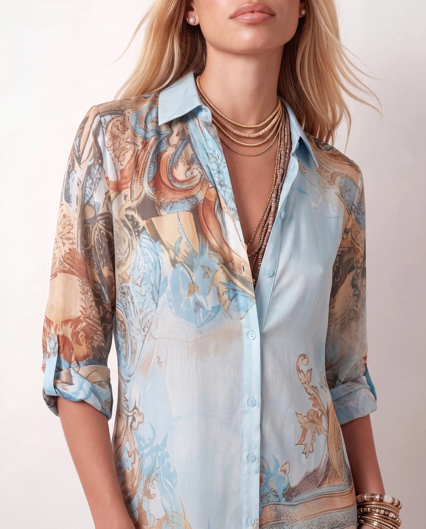Maxi Dress Women Abstract Print Button Front V-Neck Casual