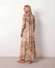 Maxi Dress Women Abstract Print Button Front V-Neck Casual