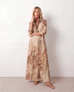 Maxi Dress Women Abstract Print Button Front V-Neck Casual