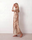 Maxi Dress Women Abstract Print Button Front V-Neck Casual