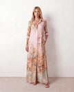 Maxi Dress Women Abstract Print Button Front V-Neck Casual