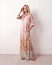 Maxi Dress Women Abstract Print Button Front V-Neck Casual