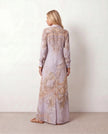 Maxi Dress Women Abstract Print Button Front V-Neck Casual
