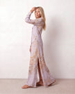 Maxi Dress Women Abstract Print Button Front V-Neck Casual
