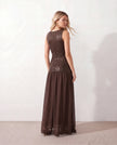 Sequined Maxi Dress Women Formal Drop Waist Cutout Sleeveless