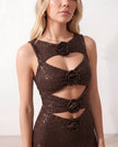 Sequined Maxi Dress Women Formal Drop Waist Cutout Sleeveless
