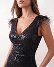 Sequined Maxi Dress Women Formal Mermaid V-Neck Front Slit