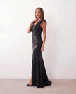 Sequined Maxi Dress Women Formal Mermaid V-Neck Front Slit