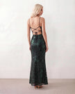 Sequined Maxi Dress Women Formal Mermaid Square Neck Lace-Up Back