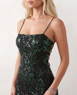 Sequined Maxi Dress Women Formal Mermaid Square Neck Lace-Up Back