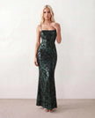 Sequined Maxi Dress Women Formal Mermaid Square Neck Lace-Up Back