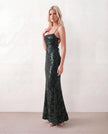 Sequined Maxi Dress Women Formal Mermaid Square Neck Lace-Up Back