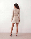 Sequined Mini Dress Women Belted Boat Neck 3/4 Sleeve