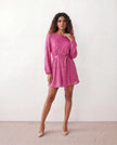 Sequined Mini Dress Women Belted Boat Neck 3/4 Sleeve