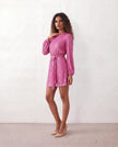 Sequined Mini Dress Women Belted Boat Neck 3/4 Sleeve