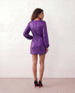 Sequined Mini Dress Women Belted Boat Neck 3/4 Sleeve
