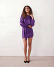Sequined Mini Dress Women Belted Boat Neck 3/4 Sleeve