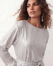 Sequined Mini Dress Women Belted Boat Neck 3/4 Sleeve