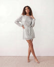 Sequined Mini Dress Women Belted Boat Neck 3/4 Sleeve