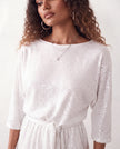 Sequined Mini Dress Women Belted Boat Neck 3/4 Sleeve