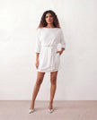 Sequined Mini Dress Women Belted Boat Neck 3/4 Sleeve