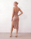 Sequined Halter Midi Dress Women Backless Side Slit Formal