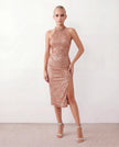 Sequined Halter Midi Dress Women Backless Side Slit Formal