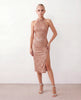 Sequined Halter Midi Dress Women Backless Side Slit Formal