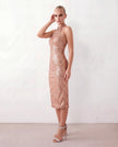 Sequined Halter Midi Dress Women Backless Side Slit Formal