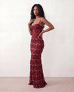 Sequin Maxi Dress Women Corset Basque Waist Backless Formal