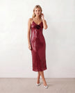 Sequined Midi Dress Women V-Neck Spaghetti Strap Backless Formal