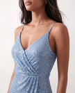 Sequined Maxi Dress Women Formal Wrap V-Neck Side Slit Low Back