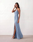 Sequined Maxi Dress Women Formal Wrap V-Neck Side Slit Low Back