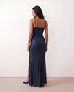 Sequined Maxi Dress Women Formal Wrap V-Neck Side Slit Low Back