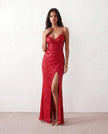 Sequined Maxi Dress Women Formal Wrap V-Neck Side Slit Low Back