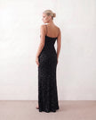 Sequined Maxi Dress Women Formal Sweetheart Side Slit Low Back