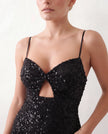 Sequined Maxi Dress Women Formal Sweetheart Side Slit Low Back
